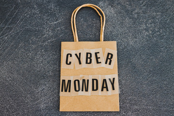 cyber monday text on shopping bag