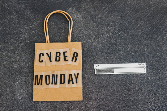 cyber monday shopping bag with progress bar loading