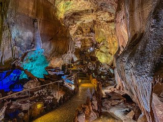 Interior view to Grutas Mira de Aire cave in Portugal.