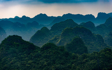 Halong Mountains Cat Ba, view from the Ngu Lam peak in the Kim Giao forest