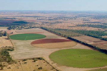 aerial view of cultivated fields in the countryside of Zimbabwe. Photo take from a small Cessna. - obrazy, fototapety, plakaty