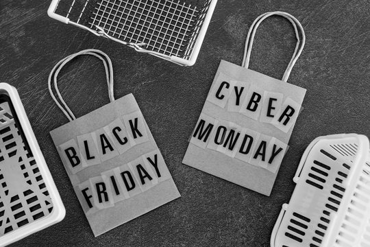 cyber monday shopping bag with payment cards and progress bar loading