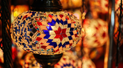group of festive classic styled lantern lamps in souq bazaar