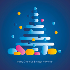 Merry Christmas Happy New Year 2020 modern colorful design with abstract cake and ice cream Christmas tree gifts blue greeting card