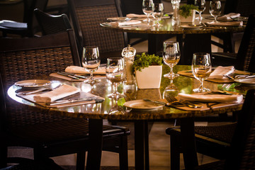 The table is set and decorated for dinner.