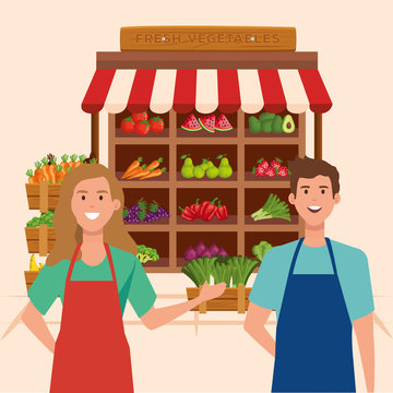 seller woman and man design, shop store market shopping commerce retail buy and paying theme Vector illustration