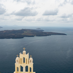 Fototapeta premium Santorini Church Cross Dome Sea Island 