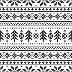 Knitted Christmas Ethnic pattern on white background. Ornament. Border. Seamless sample. It can be used as a background. Vector illustration.