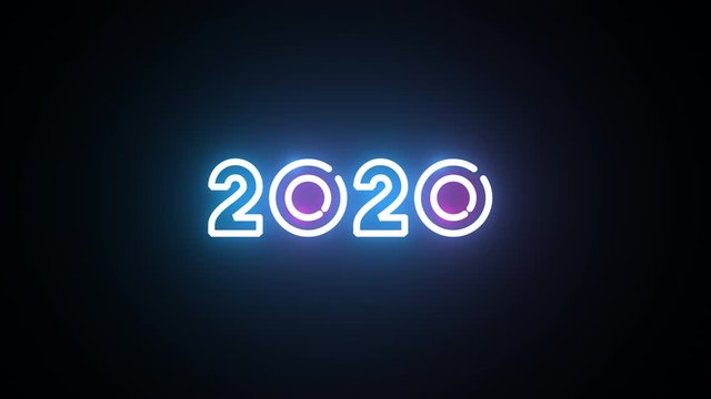 Happy New Year 2020 neon sign on black background 