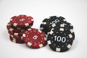 poker chips on white background