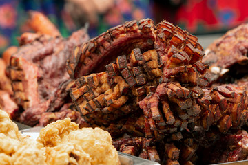 Grilling and roasting pork traditionally grilled at the Christmas Market
