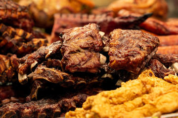 Grilled meat for sale at the Christmas market