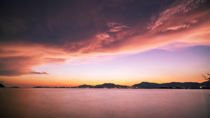 Obraz na płótnie Canvas Long exposure image of Dramatic sky seascape sunset scenery view Beautiful light nature background