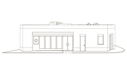 The contour of the building from black lines Isolated on a white background. Side view. Vector illustration