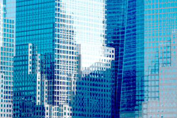 blue New York skyscrapers glass and concrete