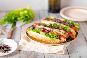 Hot dog with red onion