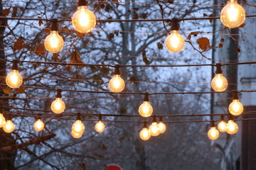 Outdoor interior, luxury and shiny lamps. Create your house.