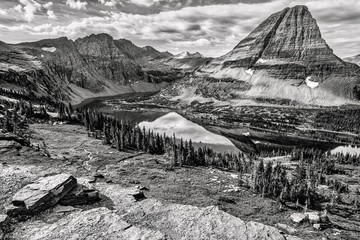 A view of Hidden Lake and Bearhat Mountain in Glacier National Park, Montana, USA