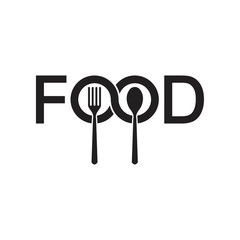 FOOD letter with fork and spoon logo design vector