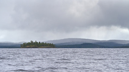 Beautiful lakeside view in Lake Inari in Lapland, Finland
