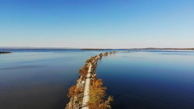 aerial footage of the the Island Line Rail Trail in B urlington Vermont