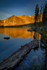 Morning sunrise at Mirror Lake in the Snowy Range Mountains in the Medicine Bow National Forest of Wyoming