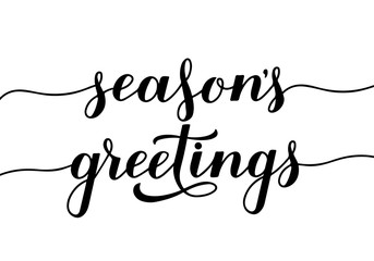 Season s Greetings calligraphy hand lettering isolated on white. Merry Christmas and Happy New Year typography poster. Vector template for greeting card, banner, flyer, sticker, invitation, etc. © Vera