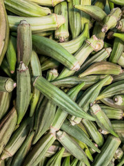  Harvest of fresh okra, tropical vegetable