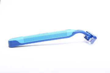 Blue shaver with dual blade, shoot on a white isolated background
