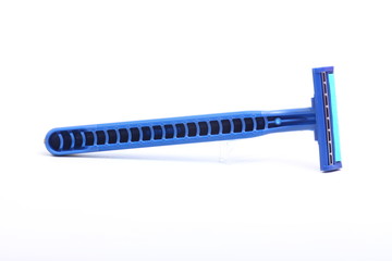 Blue shaver with dual blade, shoot on a white isolated background