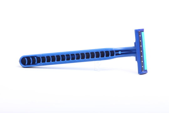 Blue shaver with dual blade, shoot on a white isolated background