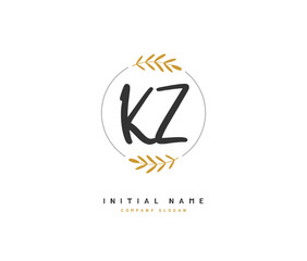 K Z KZ Beauty vector initial logo, handwriting logo of initial signature, wedding, fashion, jewerly, boutique, floral and botanical with creative template for any company or business.
