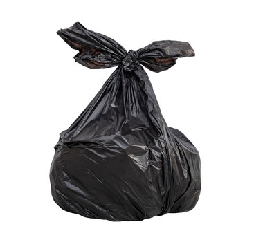 Big black tied garbage bag. Isolated on white, Stock image
