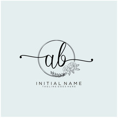 AB Letter Initial beauty monogram and elegant logo design, handwriting logo of initial signature, wedding, fashion, floral and botanical with creative template design.