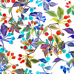 Seamless watercolor pattern of viburnum branch.