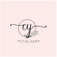 CY Letter Initial beauty monogram and elegant logo design, handwriting logo of initial signature, wedding, fashion, floral and botanical with creative template design.