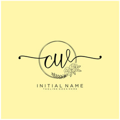 CW Letter Initial beauty monogram and elegant logo design, handwriting logo of initial signature, wedding, fashion, floral and botanical with creative template design.