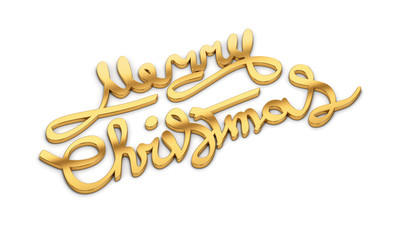 3d render illustration. Gold inscription merry christmas on a white background. New Year illustration.