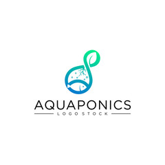 aquaponics agriculture fish water leaf logo vector