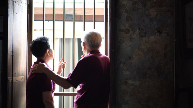 Asian Old Couple Worry Discuss Serious Life Problem