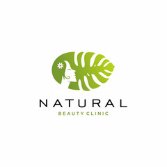 Illustration natural girl with monstera leaf logo template vector © buqancreative