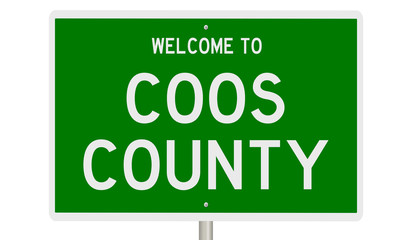 Rendering of a green 3d highway sign for Coos County in Oregon