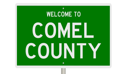 Rendering of a green 3d highway sign for Comel County