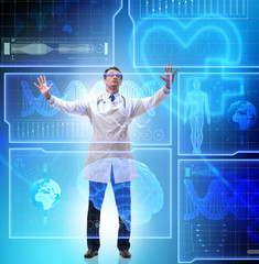 Telemedicine concept with doctor pressing virtual buttons