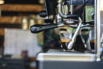 Fototapeta na wymiar Brewing espresso coffee