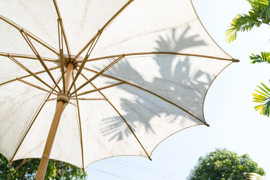 Handmade white cotton Asian garden umbrella