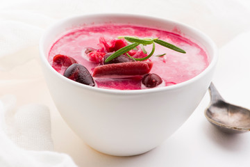 Beet root european soup called borscht with parsley