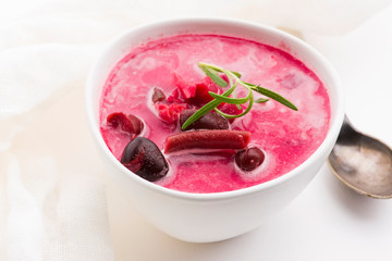 Beet root european soup called borscht with parsley