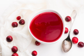 Bowl of Jelly with Cranberry on a white background