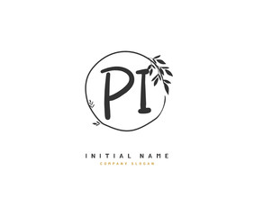Obraz premium P I PI Beauty vector initial logo, handwriting logo of initial signature, wedding, fashion, jewerly, boutique, floral and botanical with creative template for any company or business.